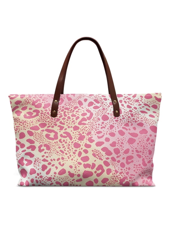 Pink Leopard Print Top Handle Bag with Casual Portable, Lightweight Shoulder Purse for Weekend Trips Travel