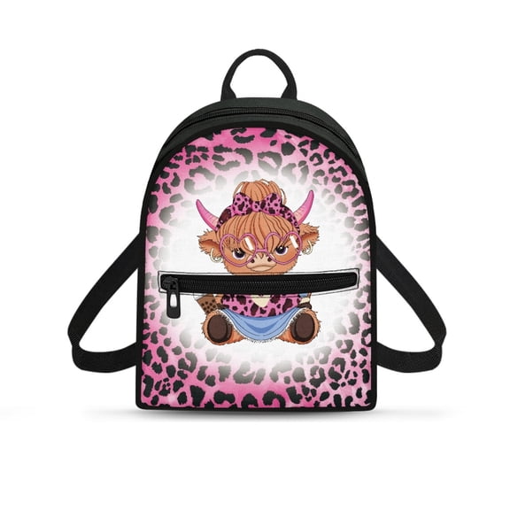 Eheartsgir Pink Leopard Print Travel Shoulder Bag Front Pocket Mini Backpack for Shopping Outing, Polyester Lightweight Small Backpack