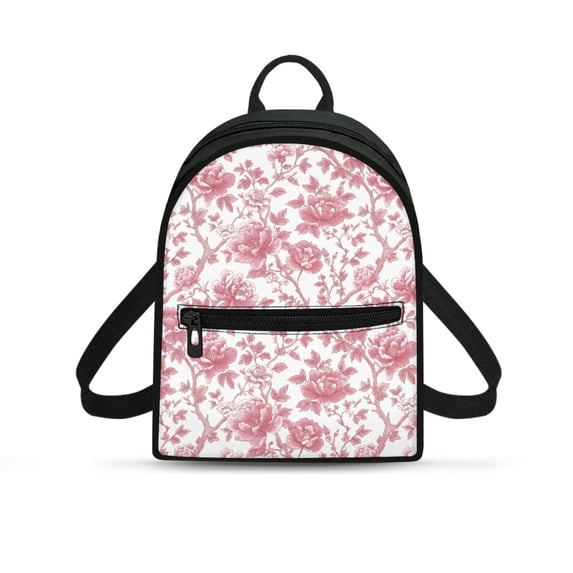 Eheartsgir Pink Peony Floral Print Small Backpack, Easy to Carry Polyester Mini Backpack Purse for Work Outing, Lightweight Travel Backpack for Women