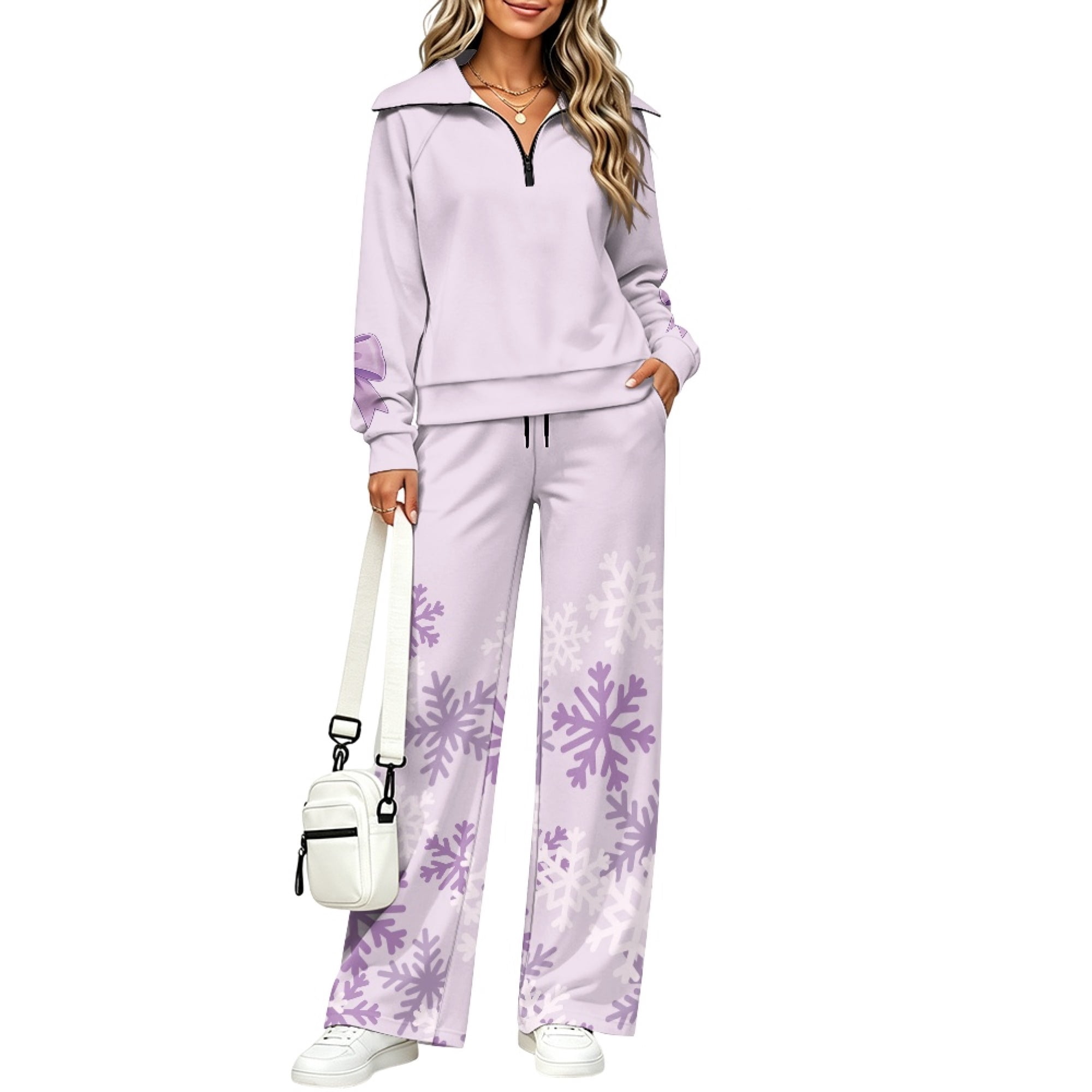 Eheartsgir Purple Snowflake Pattern Lounge Sets, 2 Pockets Half Zip 2 ...