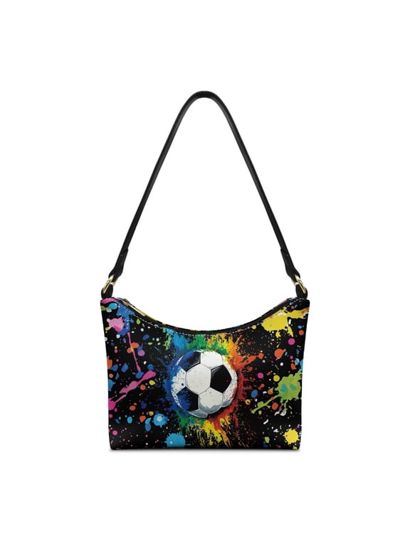 Rainbow Soccer Splash Pattern PU Leather Underarm Shoulder Purse for Women, Shoulder Bags for Women with Zipper Closure Underarm Sling Bag for Travel