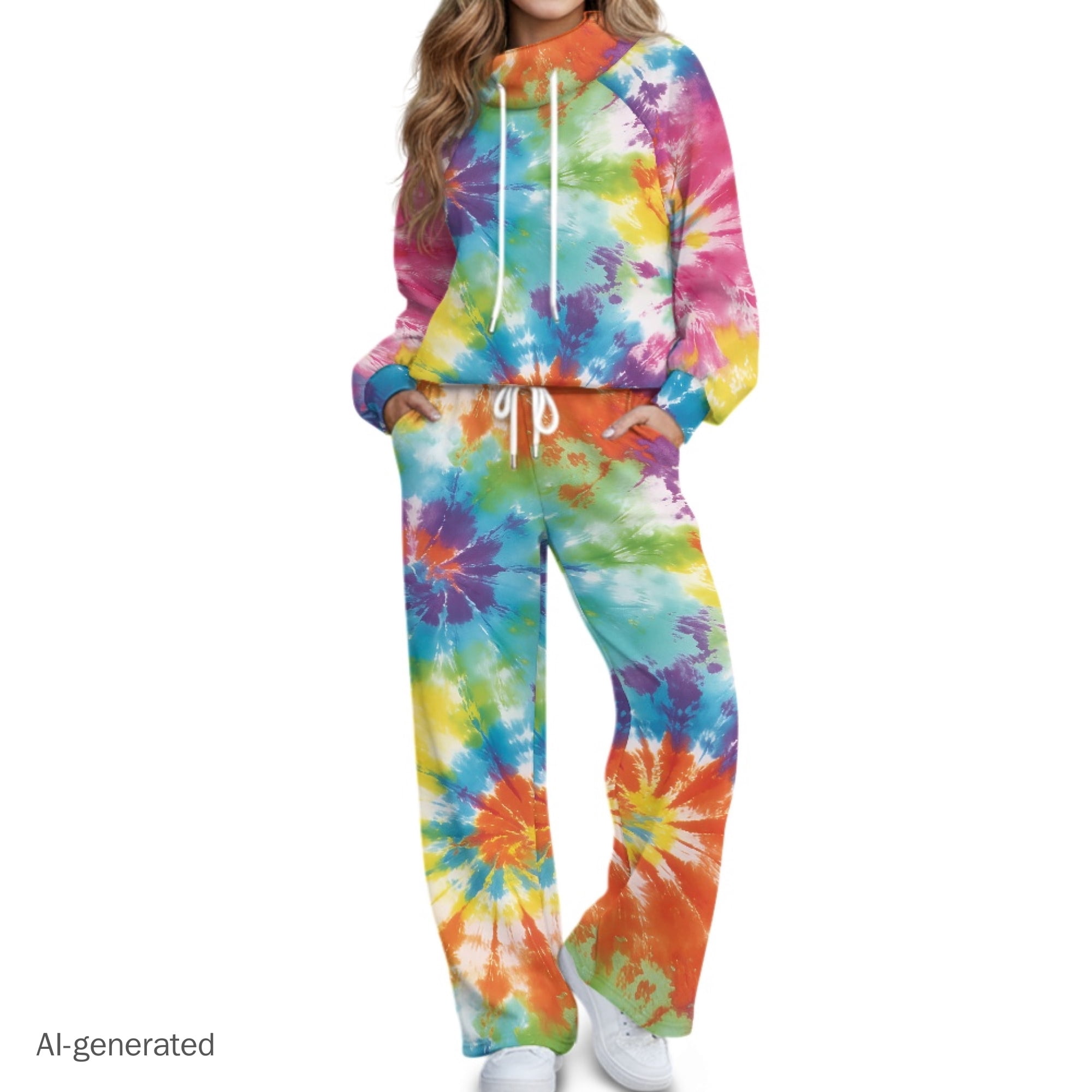 Eheartsgir Rainbow Spiral Tie-Dye Pattern Non-Shrink Women Two Piece ...