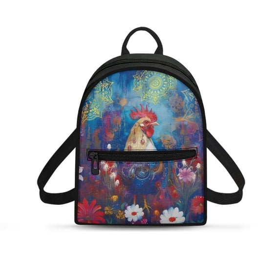 Eheartsgir Rooster Floral Mandala Pattern Zipper Compartment Daypack, Waterproof Travel Shoulder Bag with Lightweight for Shopping Outing