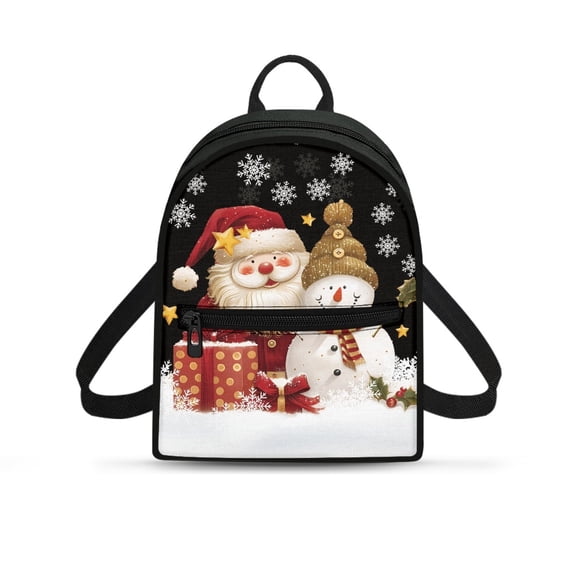 Eheartsgir Santa Snowman Christmas Print Small Backpack with Lightweight Versatile Mini Backpack for Daily Use, Polyester Travel Rucksack for Dating