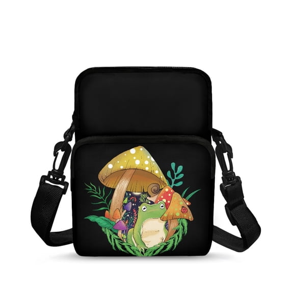 Eheartsgir Shoulder Pouch Satchel Bag with Frog Mushroom Pattern, Lightweight Stretch Polyester Zipper Sling Purse for Travel and Hiking