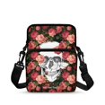 thumbnail image 1 of Eheartsgir Skull Rose Floral Print Polyester Crossbody Bags, Leakproof Zipper Pockets Cell Phone Bags for Daily Travel, 1 of 7