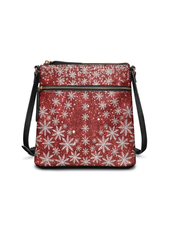 Snowflake Pattern Handbag Women's Shoulder Bag, Stylish Zipper Closure Purse Satchel Multiple Zipper Pockets for Daily Commute Everyday