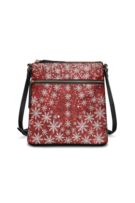 Snowflake Pattern Handbag Women's Shoulder Bag, Stylish Zipper Closure Purse Satchel Multiple Zipper Pockets for Daily Commute Everyday