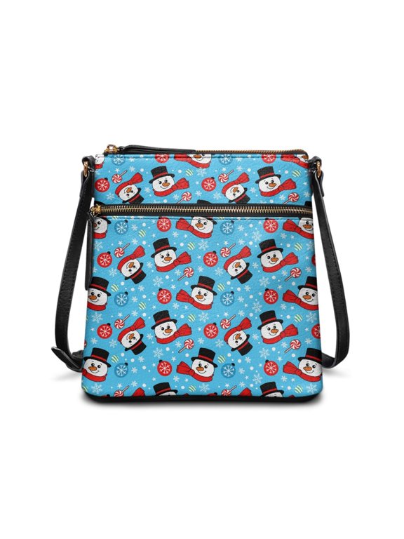 Snowman Candy Pattern Purse Satchel, Waterproof Shoulder Bag PU Leather Durable Satchel Bag for Long Distance Travel Dating