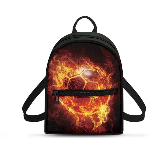 Eheartsgir Soccer Ball Flames Design Mini Backpack, Adjustable Strap Polyester Small Backpack for Hiking Office, Versatile Hiking Rucksack