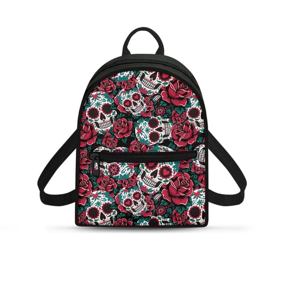 Eheartsgir Sugar Skull Rose Pattern Small Backpack with Adjustable Strap Lightweight Mini Backpack for Gym, Polyester Travel Daypack for Walking