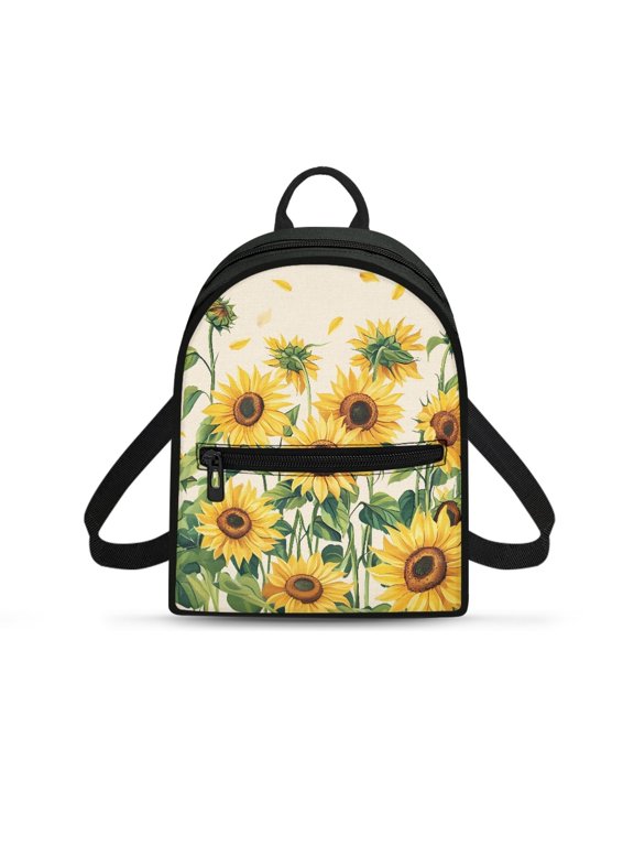 Sunflower Pattern Print Small Backpack, Multi-Purpose Polyester Mini Cell Phone Backpack for Shopping Travel, Adjustable Strap Travel Daypack