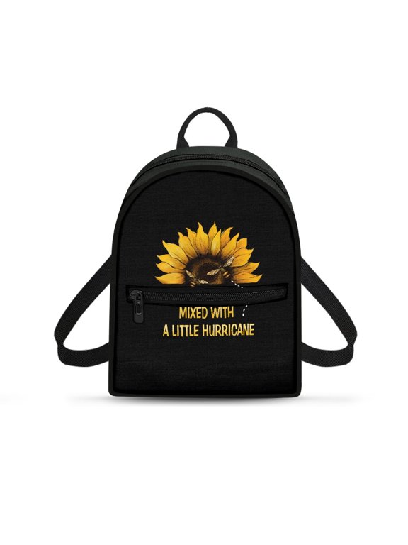 Sunflower Quote Small Backpack, Zipper Closure Polyester Mini Backpack for Work Travel, Adjustable Strap Travel Shoulder Bag