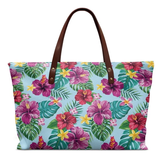 Eheartsgir Tote Handbag with with Zipper Lightweight, Vibrant Floral Print Large Capacity Top Handle Tote Bag for Shopping Daily Use