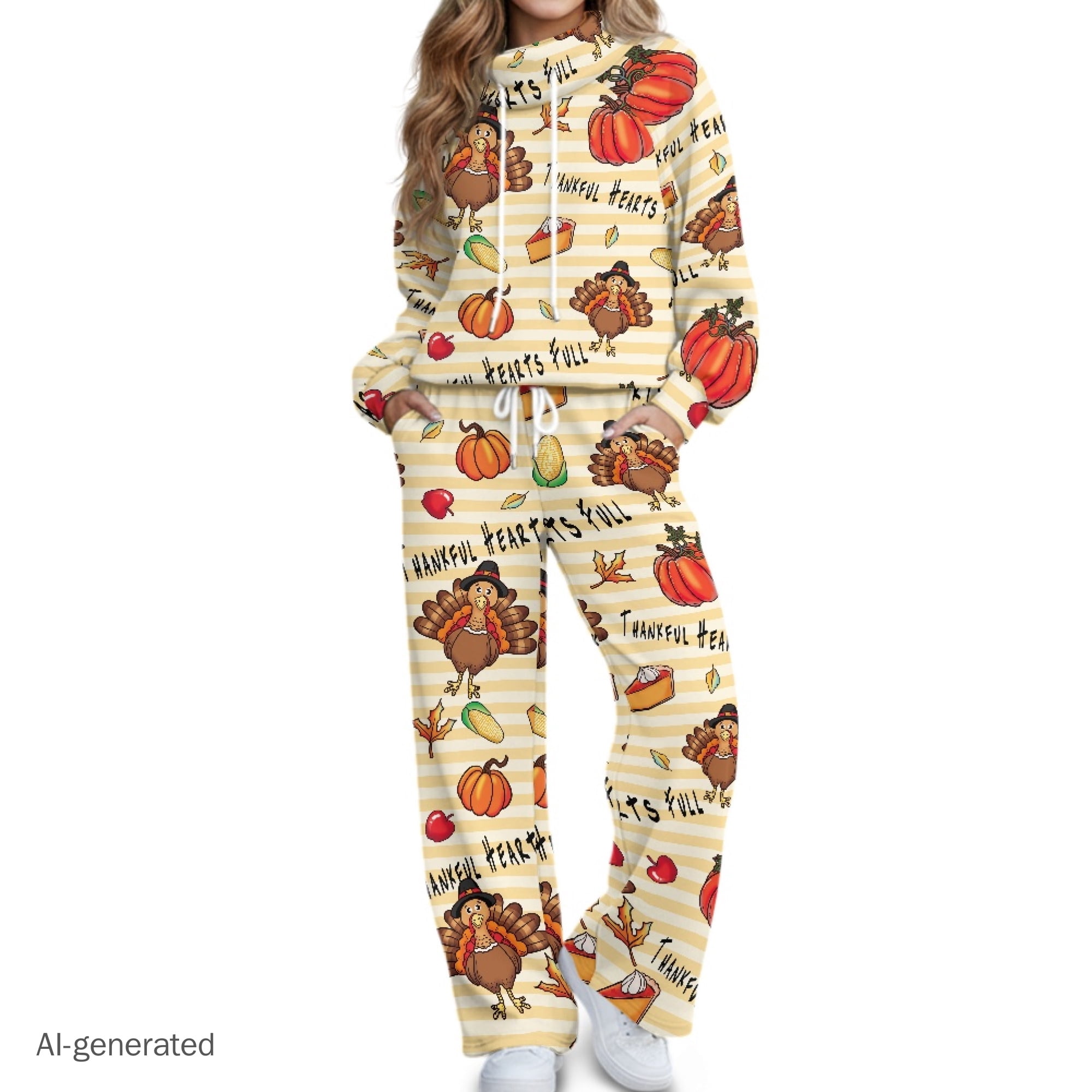 Eheartsgir Turkey and Pumpkin Pattern Spandex Blend Women's 2 Piece ...