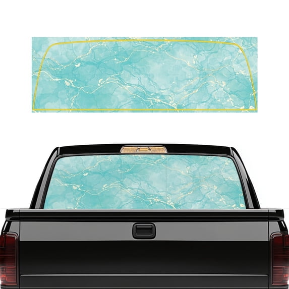 Eheartsgir Turquoise Marble Perforated Vinyl Rear Window Decal Graphic, 66.9 x 22.4 Inch Waterproof See through Sticker for Most Pickup Trucks and Car Owners