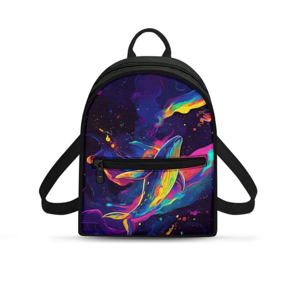 Eheartsgir Vibrant Rainbow Whale Mini Backpack for Travel Daily Use, Lightweight Hiking Rucksack Polyester Zipper Closure Small Backpack