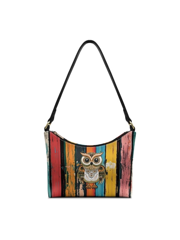 Vintage Owl Striped Pattern PU Leather Hobo Purse Tote Bag for Women, Shoulder Handbag with Large Capacity Shoulder Bag for Travel