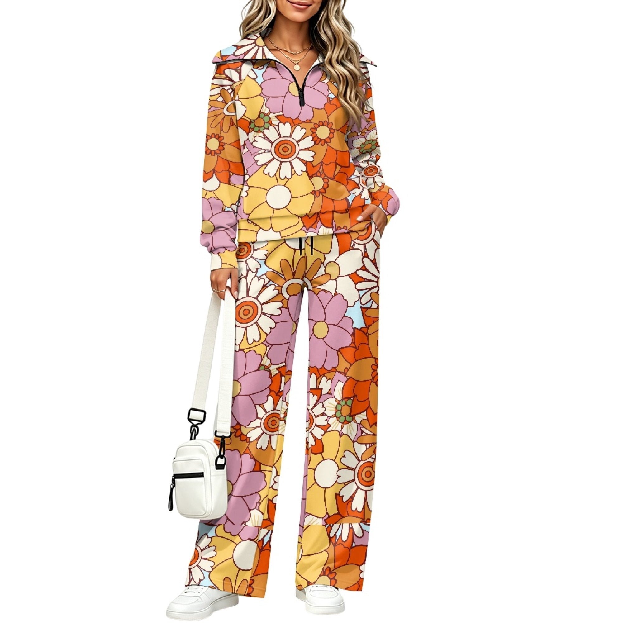 Eheartsgir Vintage Retro Flower Pattern 2 Piece Outfits, Tracksuits 1/4 ...