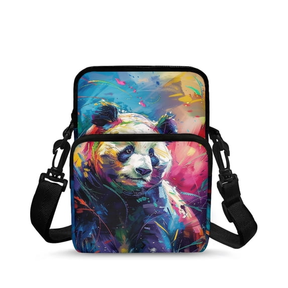 Eheartsgir Watercolor Panda Print Crossbody Bags, 2 Layer Zipper Polyester Shoulder Pouch for Travel and Hiking, Messenger Bag