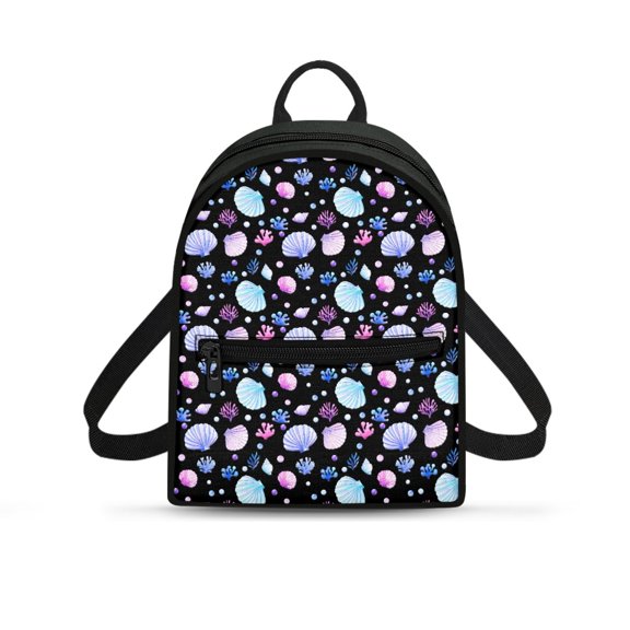 Eheartsgir Watercolor Seashell & Coral Pattern Mini Backpack for Work Dating, Smooth Zipper Small Polyester Backpack Polyester Zipper Closure Small Handbag