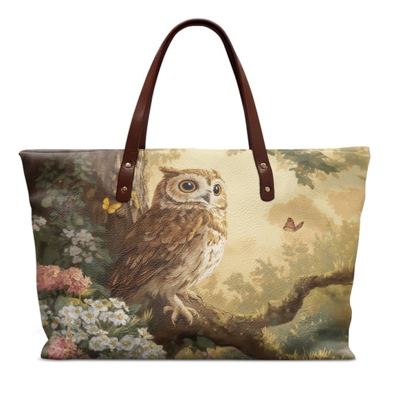 Eheartsgir Waterproof Top Handle Bag for Travel Daily, Owl and Daisy Pattern Inner Pocket Handle Handbag with with Inner Pocket