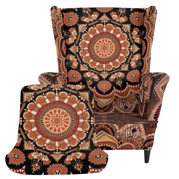 Eheartsgir Wingback Chair Cover Bohemian Mandala Pattern Two Piece Wingback Chair Covers for Living Room, Stretch Polyester Anti-Scratch Elastic Bottom Wingback Chair Slipcover
