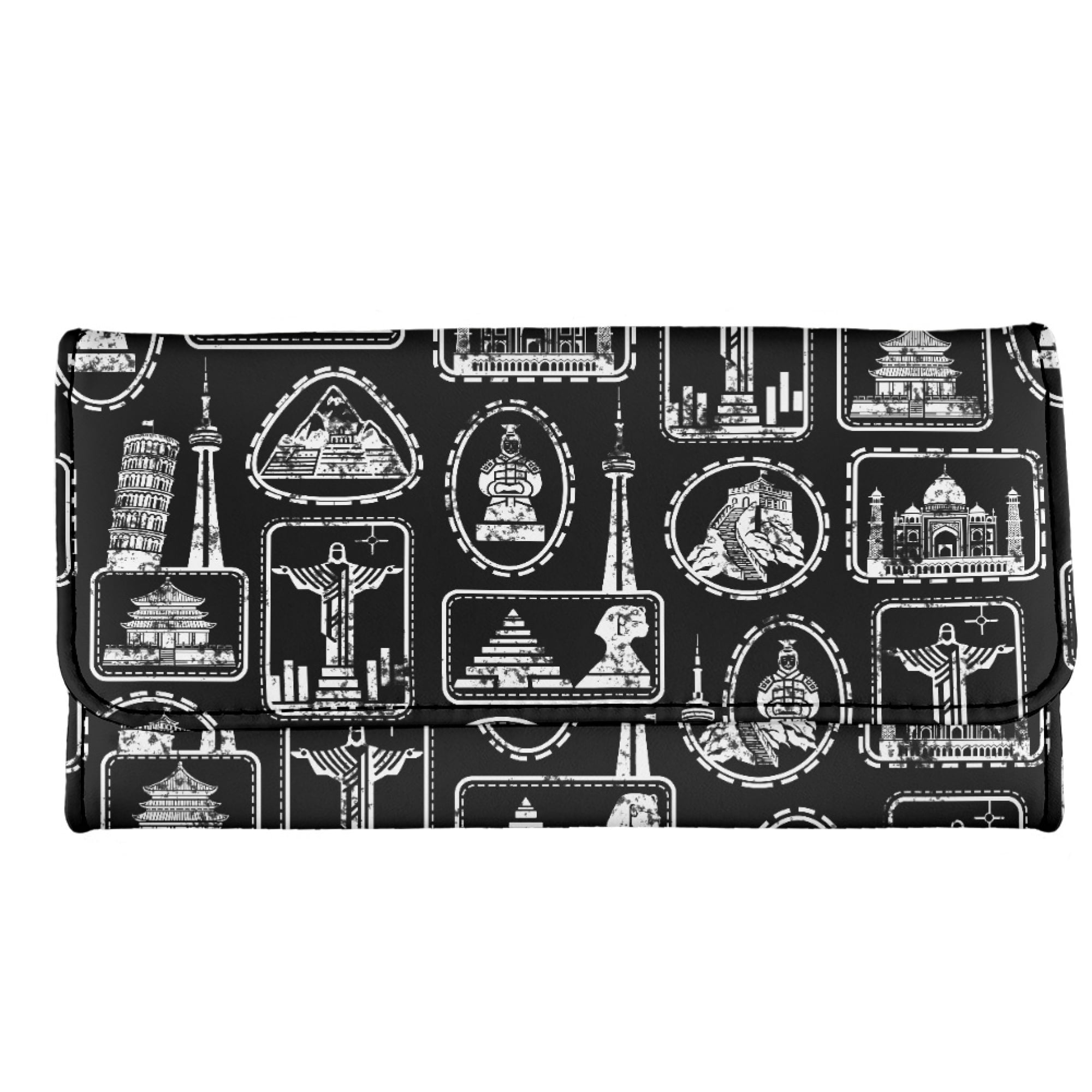 Eheartsgir Women's Trifold Clutch Wallet with World Landmark Pattern ...