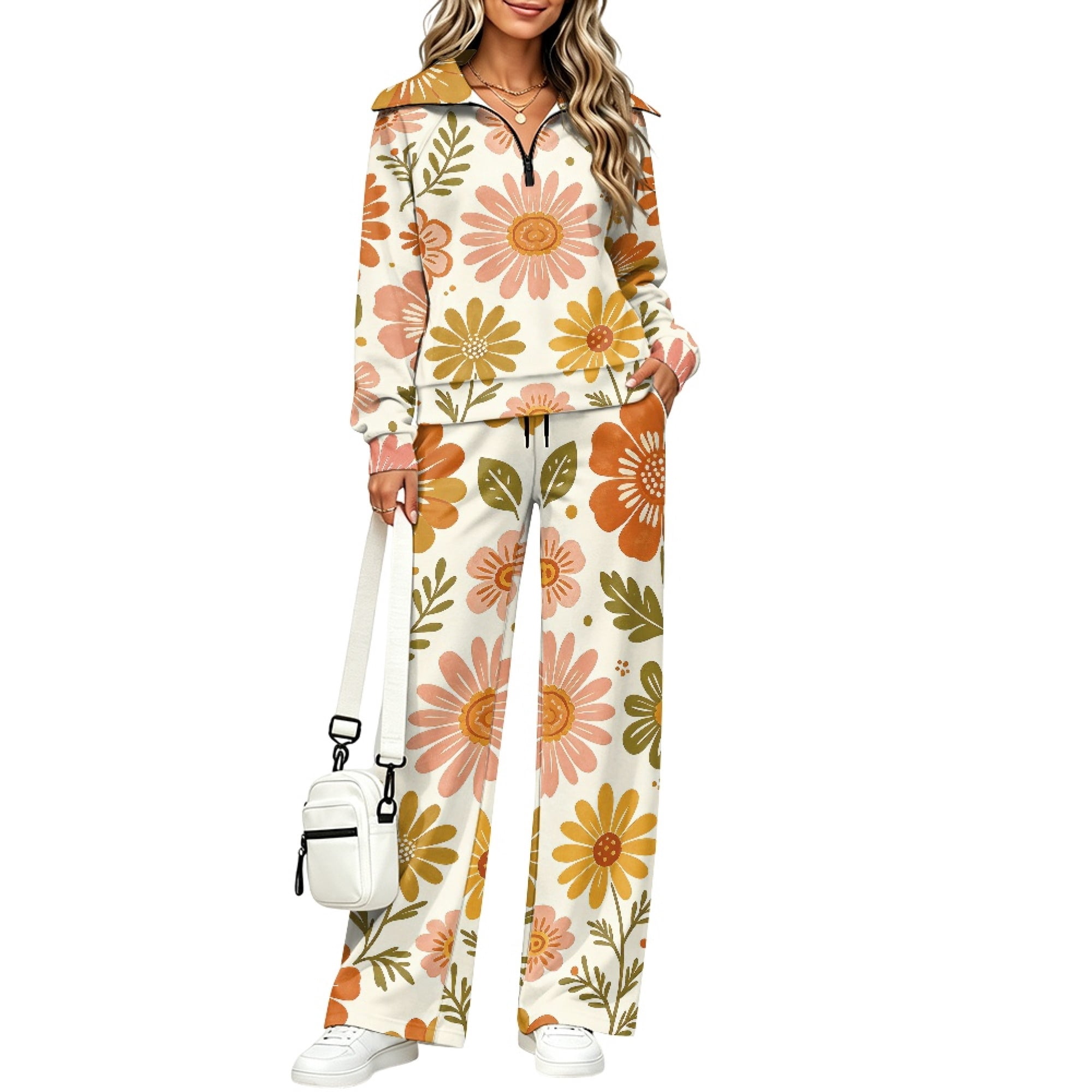 Eheartsgir Zip Up Sweatsuits for Fall Workout Jogging, Vintage Floral ...