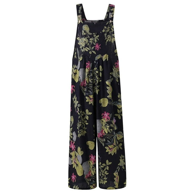 Ehfomius S-2XL Floral Print Jumpsuit for Women Summer Sleeveless Loose ...