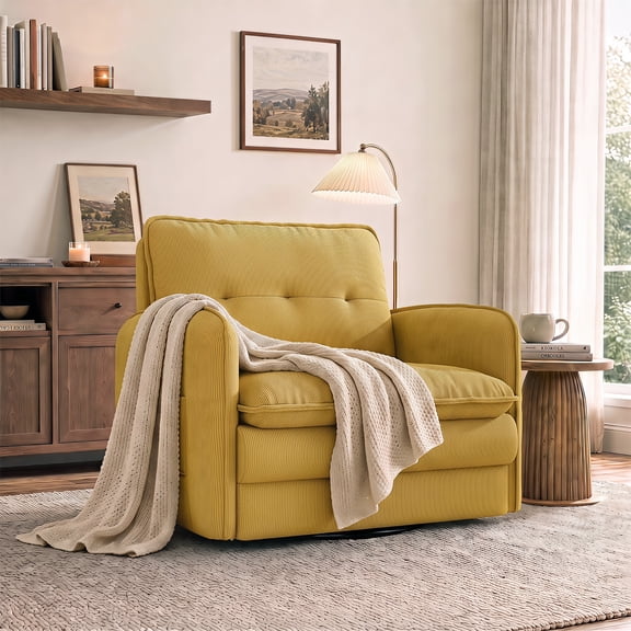 Ehsovlnut 32.2" Wide Corduroy 360° Swivel Accent Chair with Side Pocket for Living Room