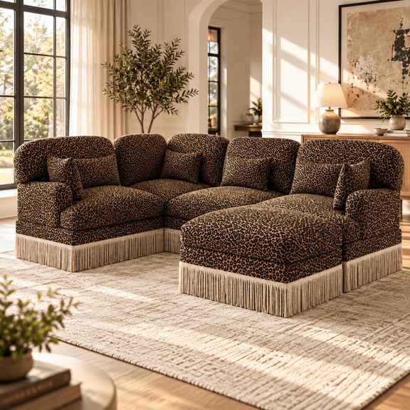 Ehsovlnut 96.7" Oversized Sectional Sofa with Double Chaise, Deep Seat, Fringe Trim, 4-Seat Living Room Couch