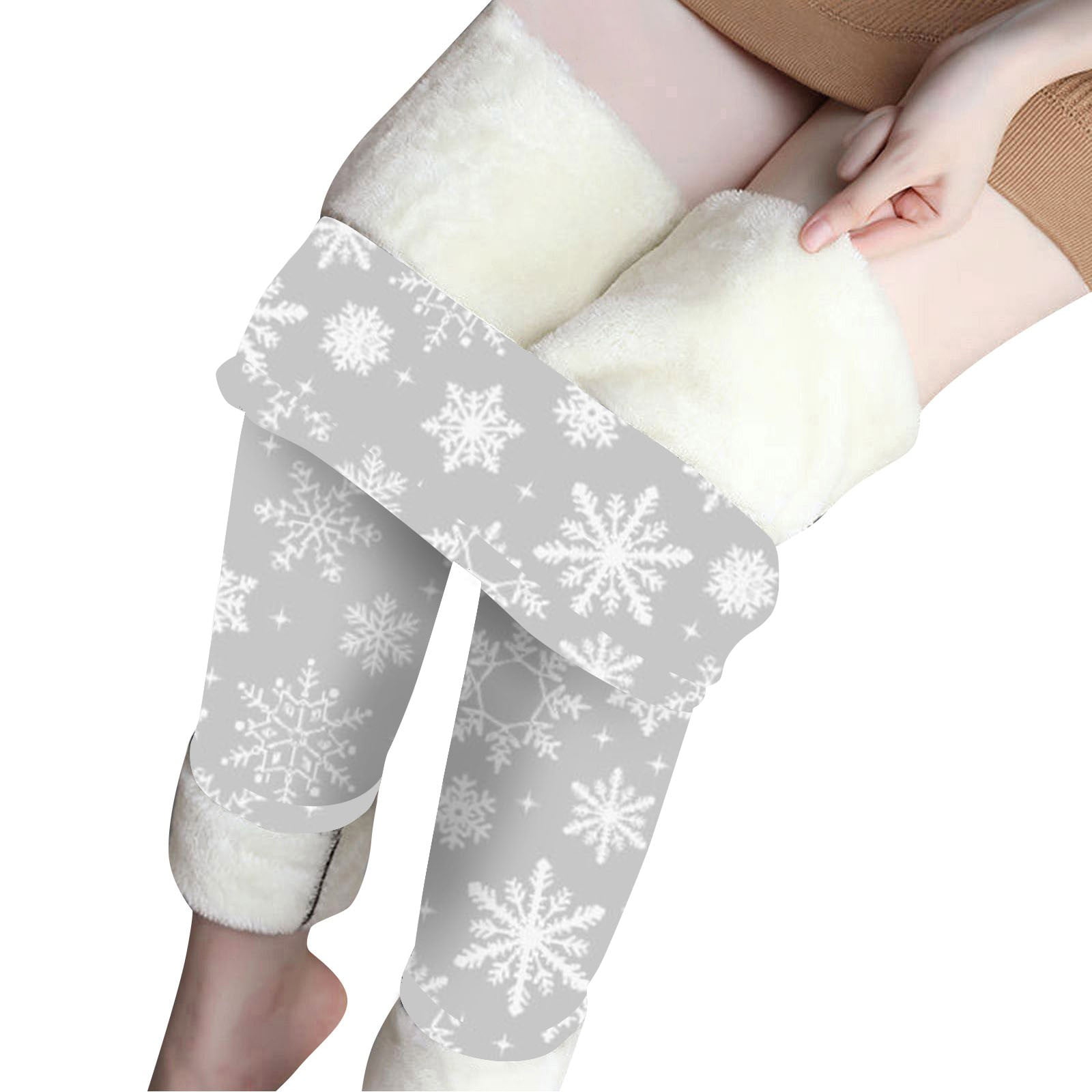 Ehtmsak Fleece Lined Leggings Plus Size Christmas Opaque Control Top