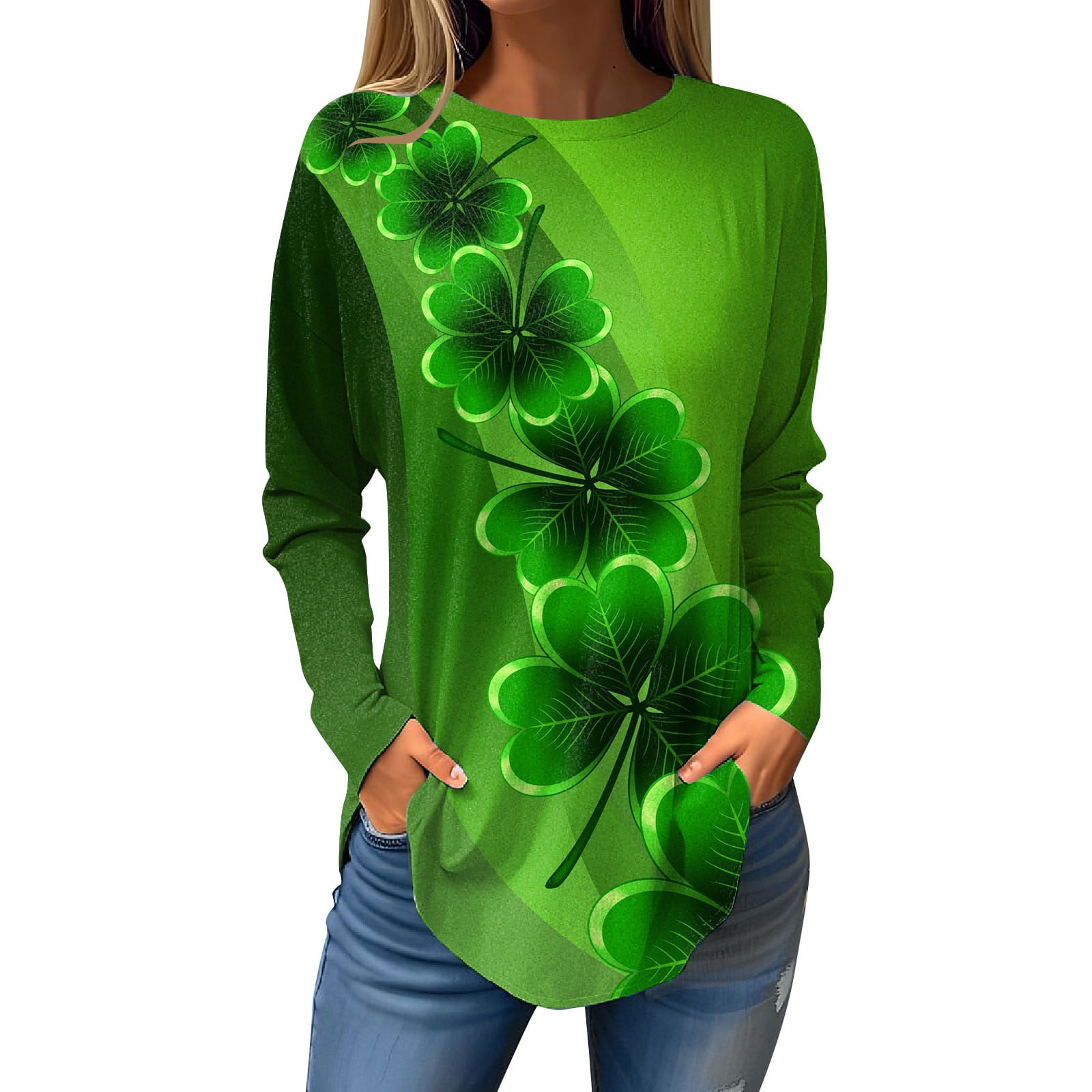 Ehtmsak Green Long Sleeve Shirt Women With Lace St. Patrick'S Day ...