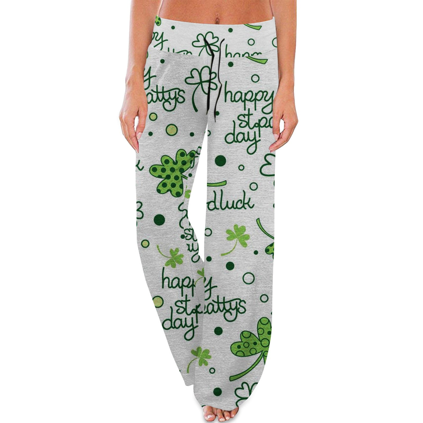 Ehtmsak St Patricks Day Pants Plus Size Women Lucky Grid Drawstring ...