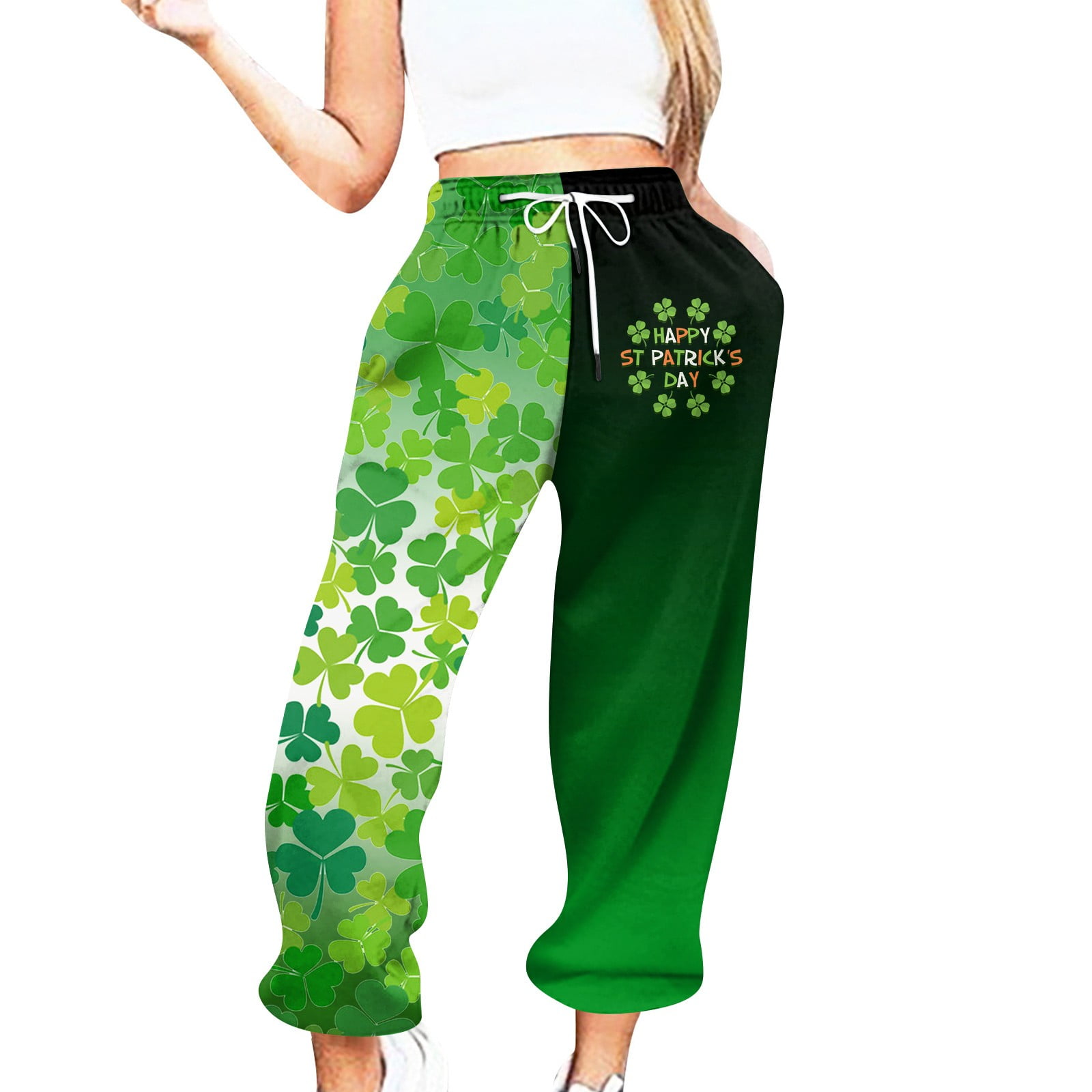 Ehtmsak St Patricks Day Sweatpants Women Lucky Grid 2024 Plus Size ...