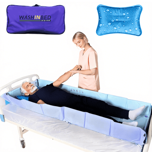 Ehucon Portable Bed Bath Tub for Seniors and Bedridden Users, No Inflation Required, Foldable In-Bed Bathing Tub, PVC, Purple, 74 x 24 x 8 Inches