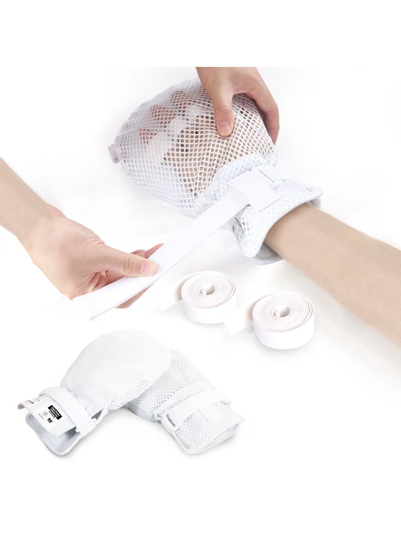 Hand Control Mitts Anti Scratch Gloves ,Breathable Mesh ,White Polyester ,1 Pair