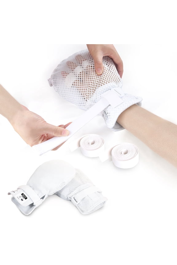 Hand Control Mitts Anti Scratch Gloves ,Breathable Mesh ,White Polyester ,1 Pair
