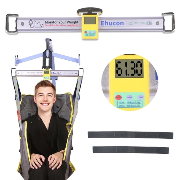 Ehucon Patient Lift Weight Scale 330 lb Capacity Aluminum Sling Scale with LCD Display and 2 Straps Purple