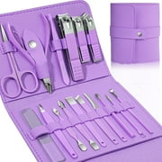 Ehxcrt Manicure set Stainless Steel Nail Clipper, 16PCS Grooming Kit for Men &Women Fingernail Toenail Clippers Cutter (Purple)