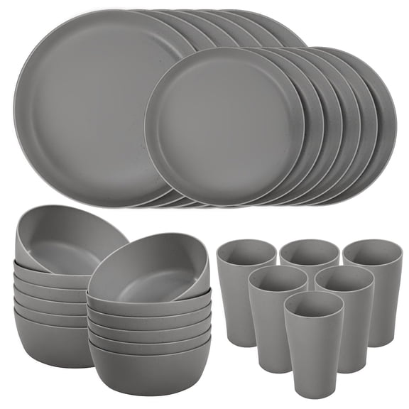 Ei 24wheat Stdinnerware Set Dark Grey Plates And Sets Unbreakable Dinner Reuasble Plastic Platewave Dishwasher Safe For Camping Picninc Family