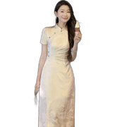Eia A Yao Qingping New Chinese Wind Cool Noble Jacquard Improved Wind Cheongsam Temperament Retro Apricot L