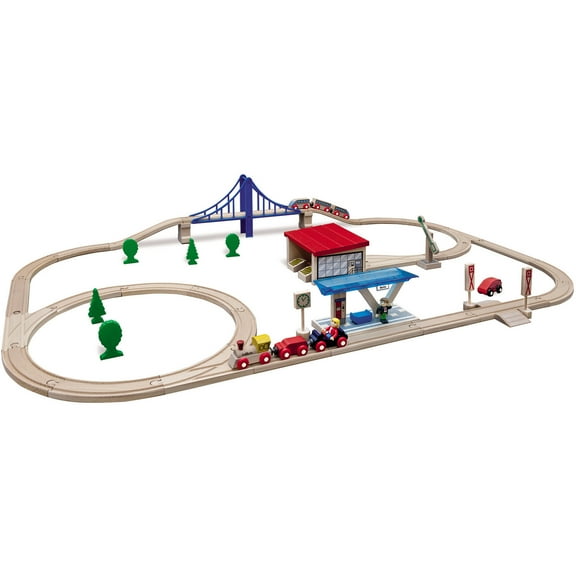 Eichhorn Large Wooden Train Set (58 Pieces) Play Train Set