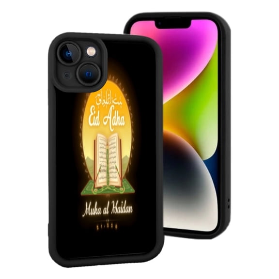 Eid Al - Adha Inspired Lightweight iPhone 15 Case - Open Book & Green Surface Design on Radiant Yellow Background