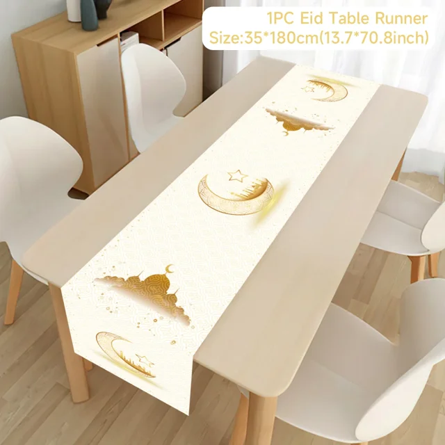 Eid AlFitr Star and Moon Letter Print Home Table ration Table Flag