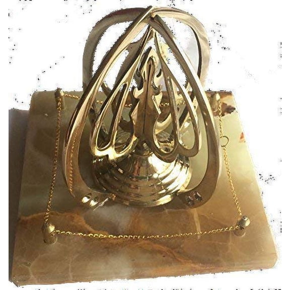 Eid Gift Hajj Haji Brass Allah on Marble Base Islamic Gift Desktop Allah (S.W.T) Hand Polished 3D Modern Decor 5"x5"x5"