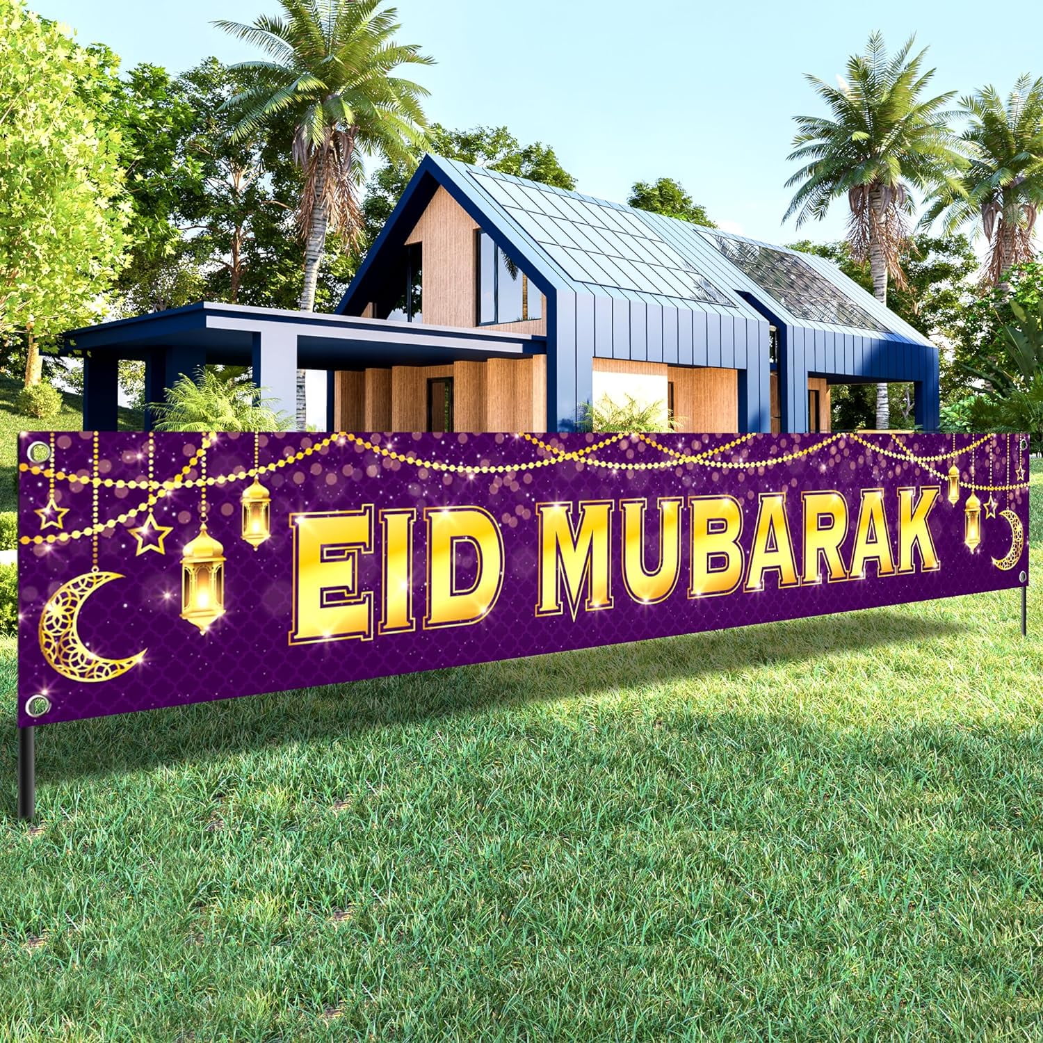 Eid Mubarak Banner Decorations, Purple Eid Decorations for Home 2024 ...