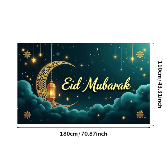 Eid Mubarak Banner Ramadan Celebration Moon Starry Night Decor Backdrop Party Muslim Festive Decorations Photography Props Background