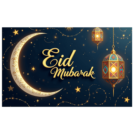 Eid Mubarak Celebration Colorful Lanterns Night Sky Backdrop Banner Decorations Party Supplies Photography Props Islamic Festival